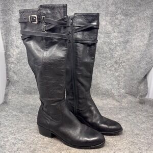 Antonio Melani Tall Leather Riding Boots Womens Size 7.5 Black Knee High Grunge